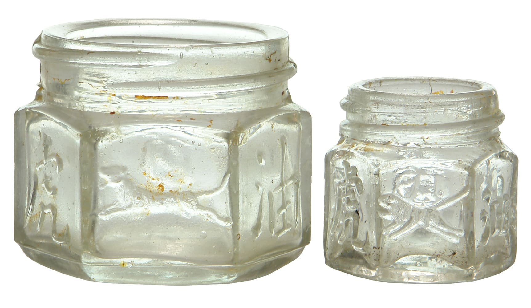 Glass Chinese Tiger Balm Antique Jars