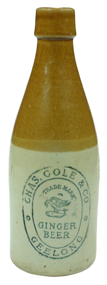 Chas Cole Ginger Beer Geelong Stoneware Bottle