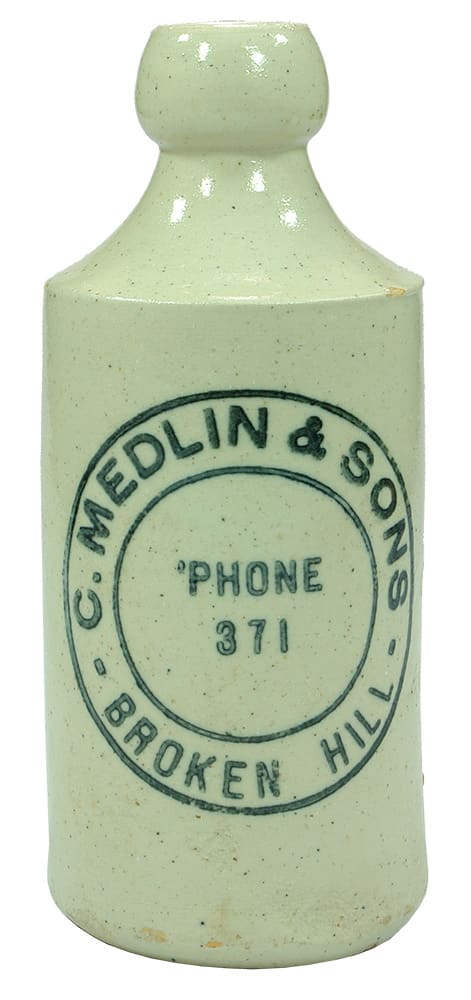 Medlin Broken Hill Stoneware Ginger Beer Bottle