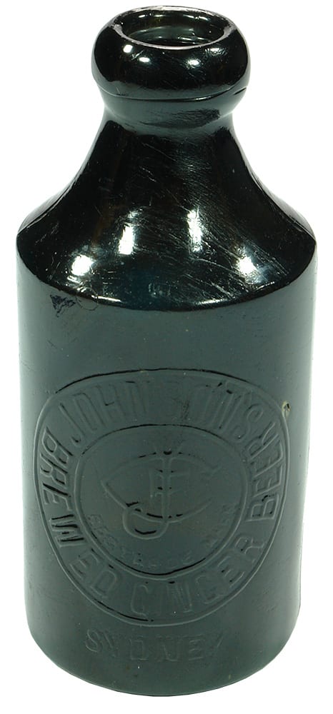 Johnson's Sydney Black Glass Ginger Beer Bottle