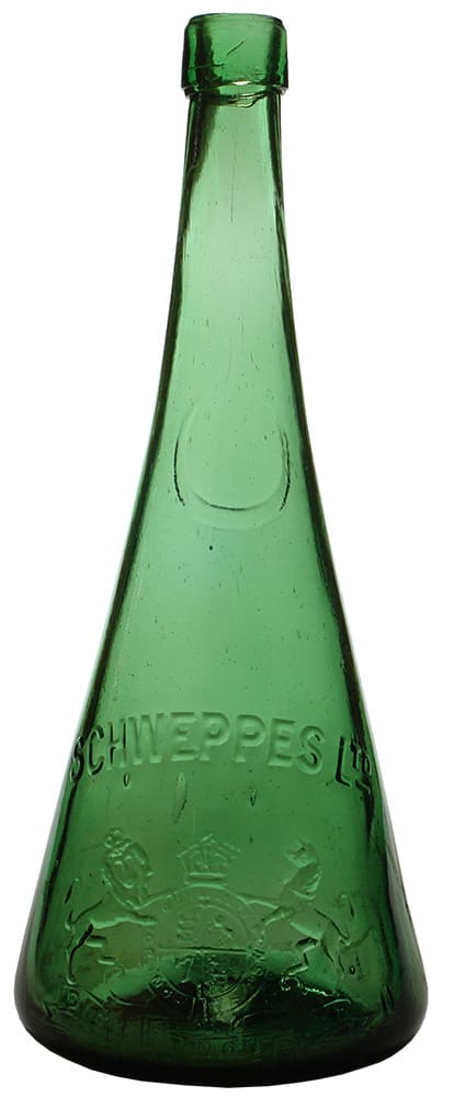 Schweppes Green Glass Conical Cordial Bottle