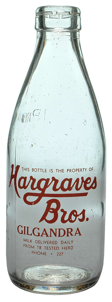 Hargraves Gilgandra Herd Ceramic Label Milk Bottle