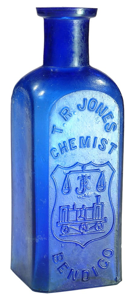 Jones Chemist Bendigo Cobalt Blue Glass Bottle