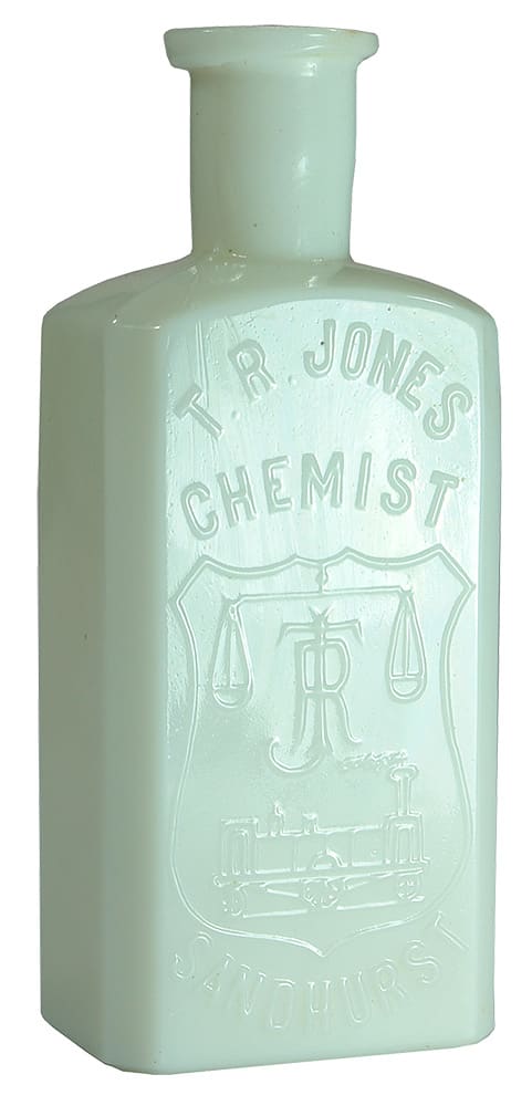 Jones Chemist Sandhurst Milk Glass Bottle