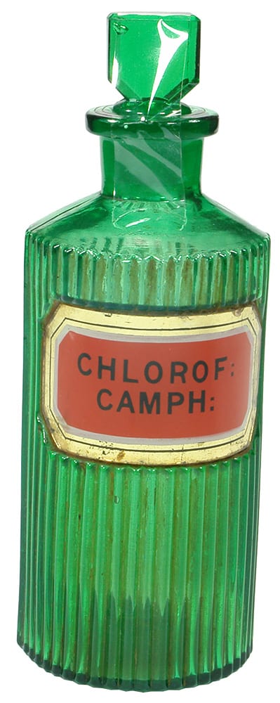 Chlorof Camph Green Glass Pharmacy Jar