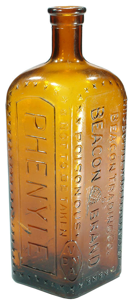 Bracon Brand Amber Glass Phenyle Poison Bottle