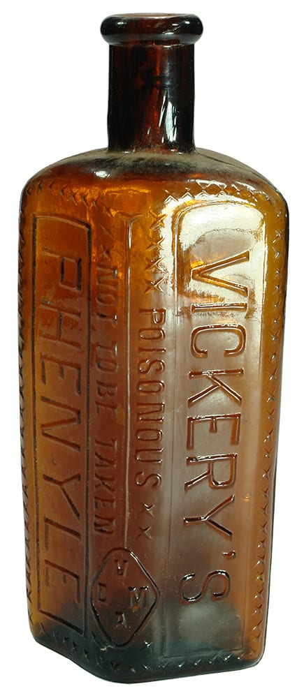 Vickery's Phenyle Amber Glass Poison Bottle