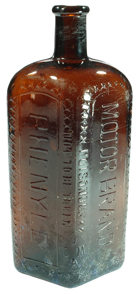 Motor Brand Phenyle Amber Glass Poison Bottle