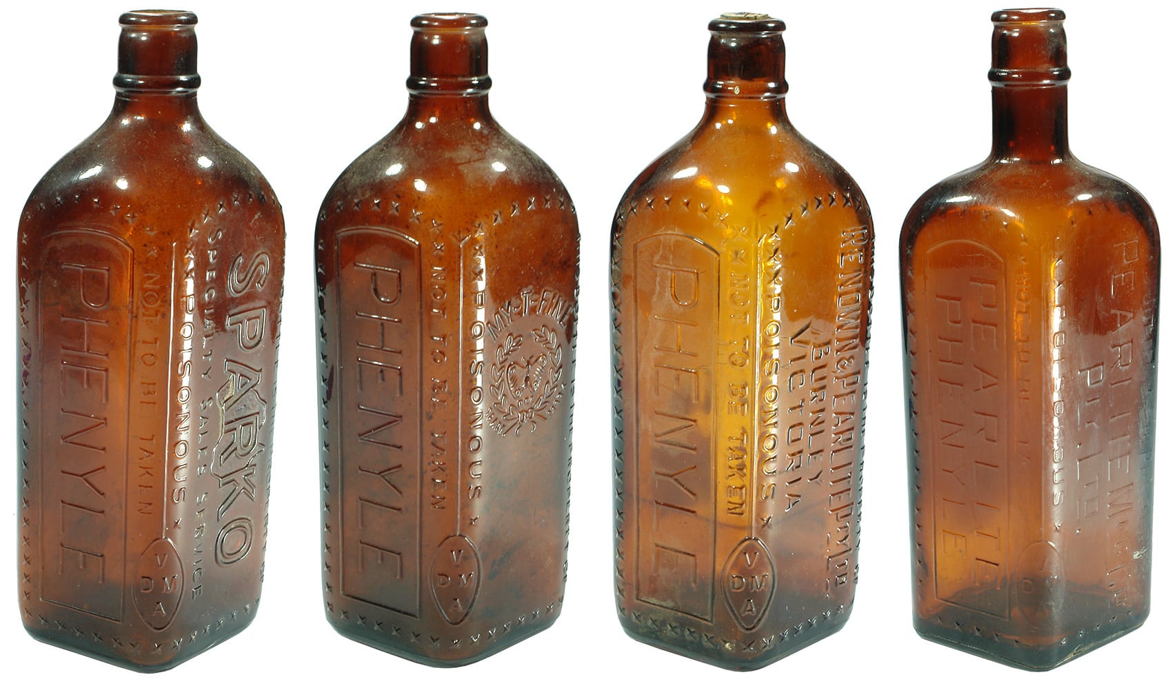 Amber Glass Vintage Phenyle Bottles