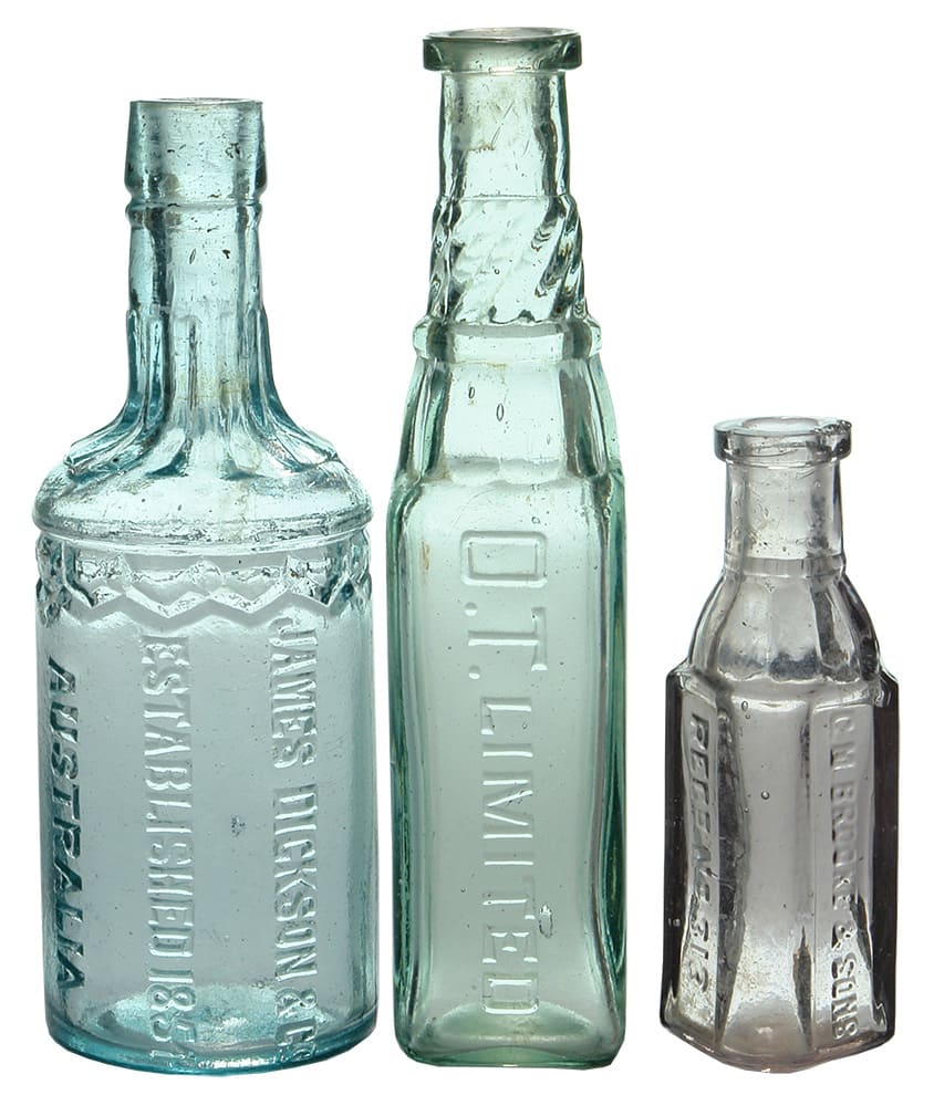 Antique Sample Cordial Bottles Dickson OT Brookes