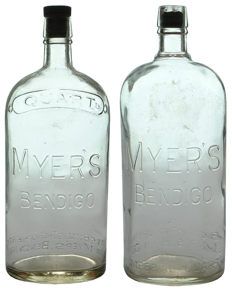 Myer's Bendigo Quart Whisky Bottles
