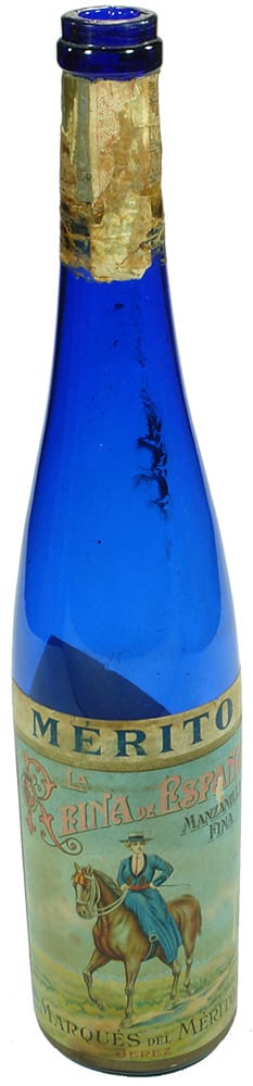 Cobalt Blue Hock Shaped Manzanilla Jerez Sherry Bottle