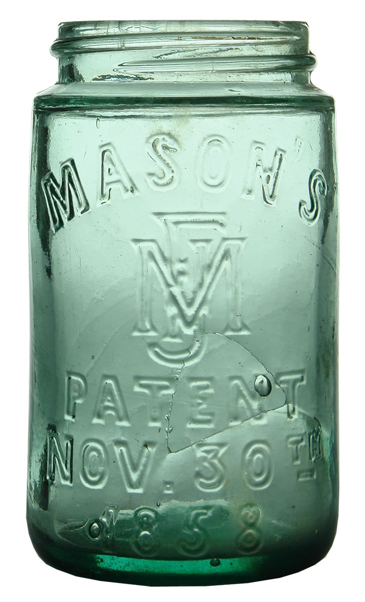 Mason's MFJ Patent 1858 Melbourne Fruit Jar