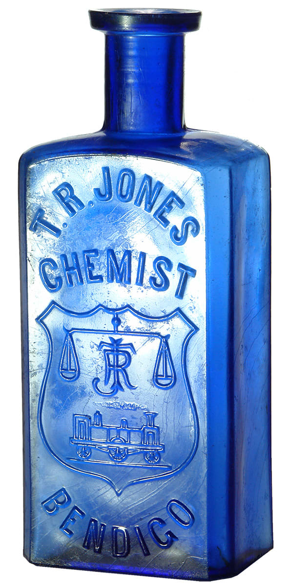 Jones Bendigo Train Cobalt Glass Chemist Bottle