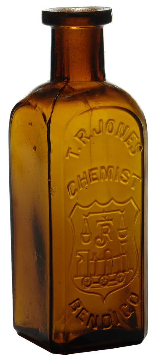Jones Bendigo Train Amber Glass Chemist Bottle