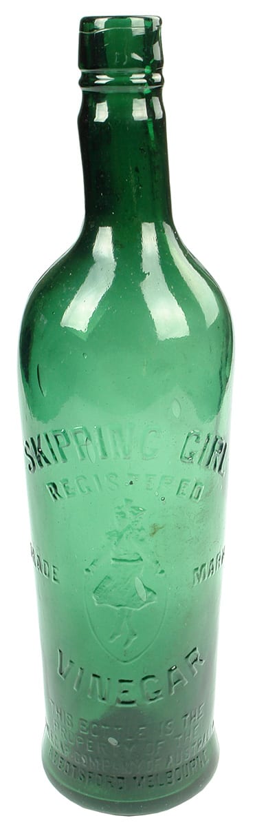 Skipping Girl Vinegar Green Glass Bottle