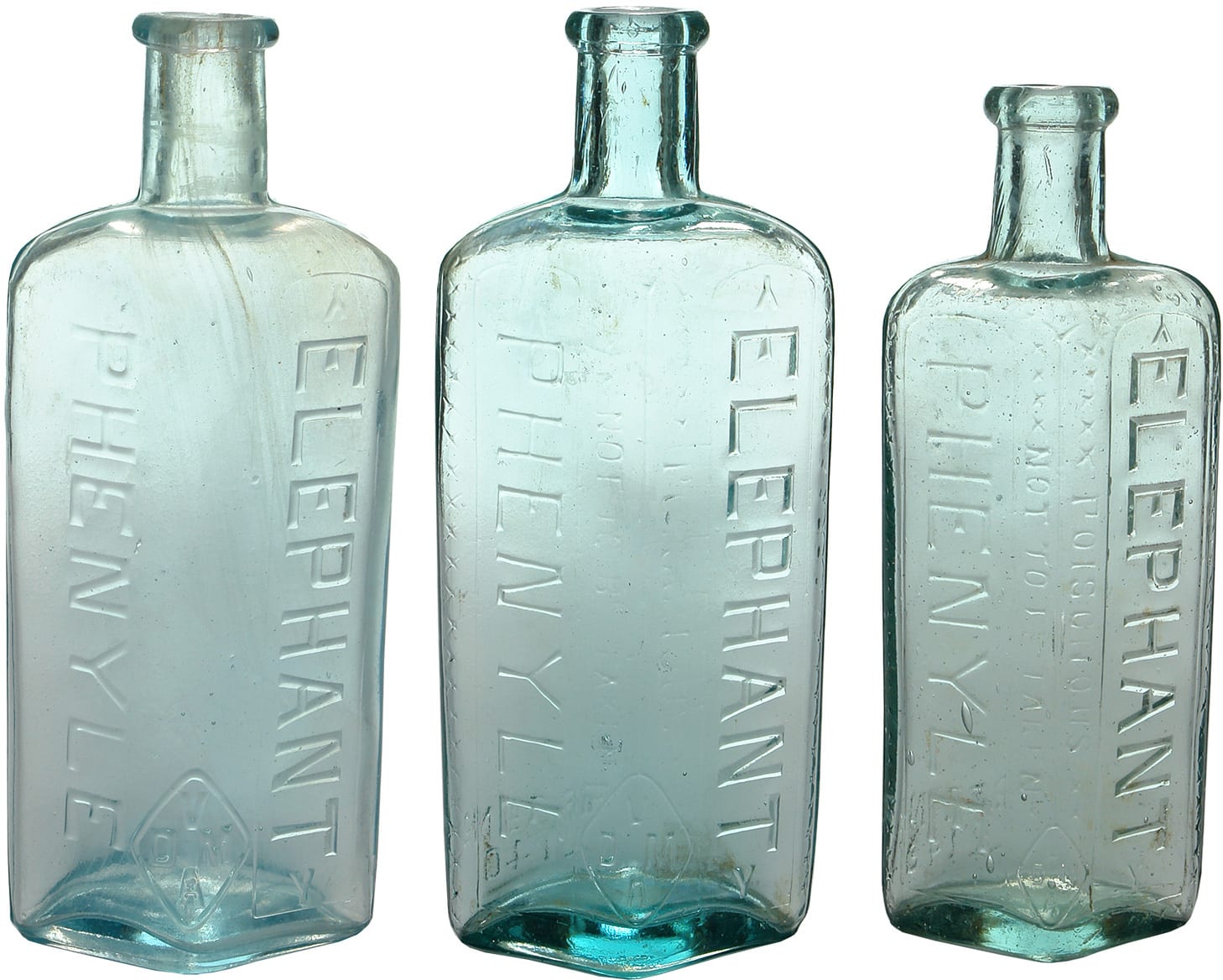 Collection Old Phenyle Poison Bottles