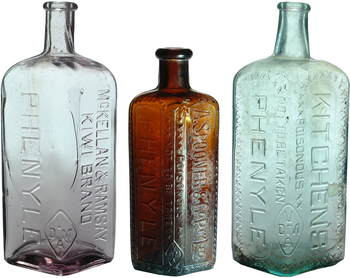 Collection Old Phenyle Poison Bottles