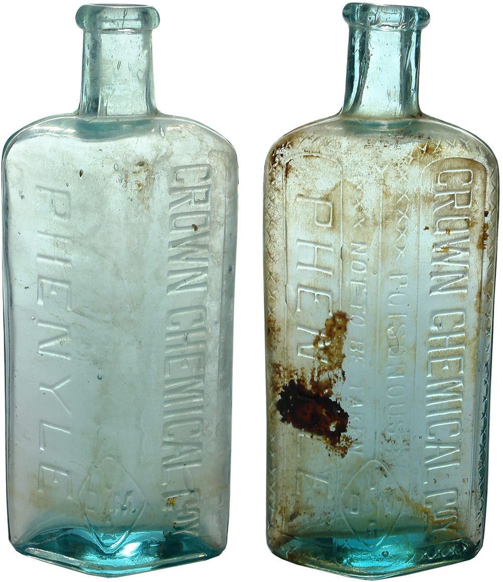 Collection Old Phenyle Poison Bottles