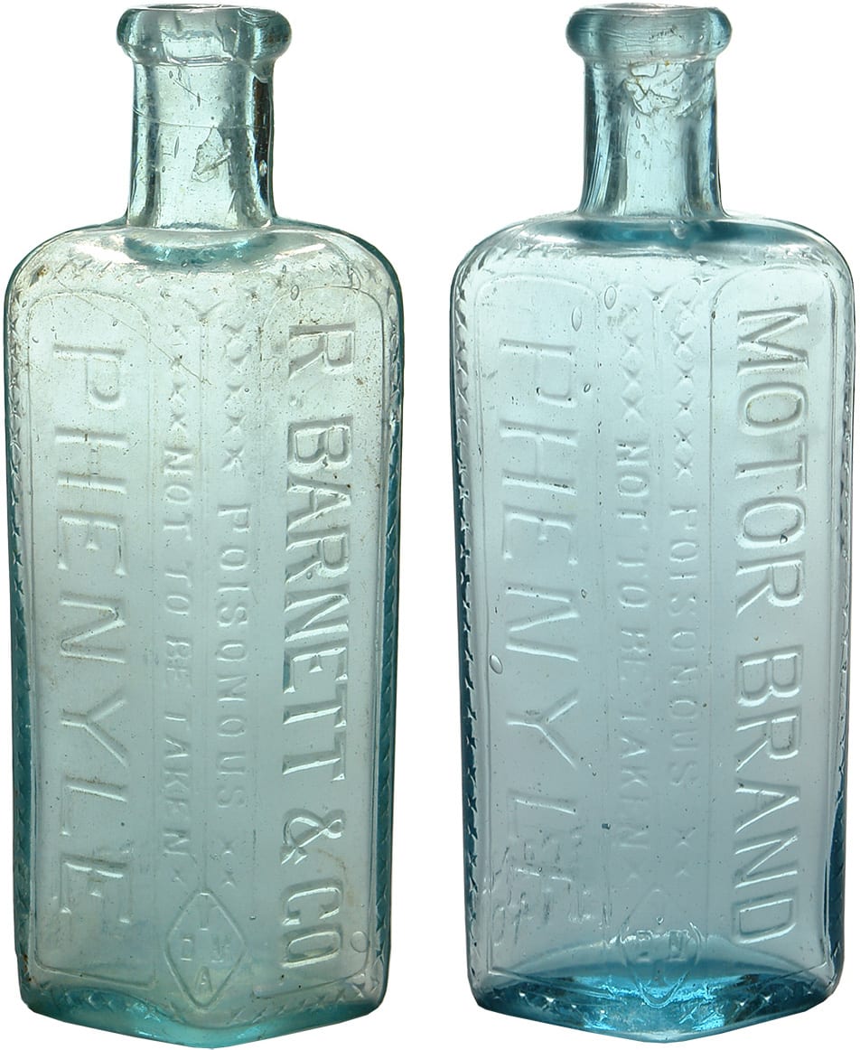 Collection Old Phenyle Poison Bottles