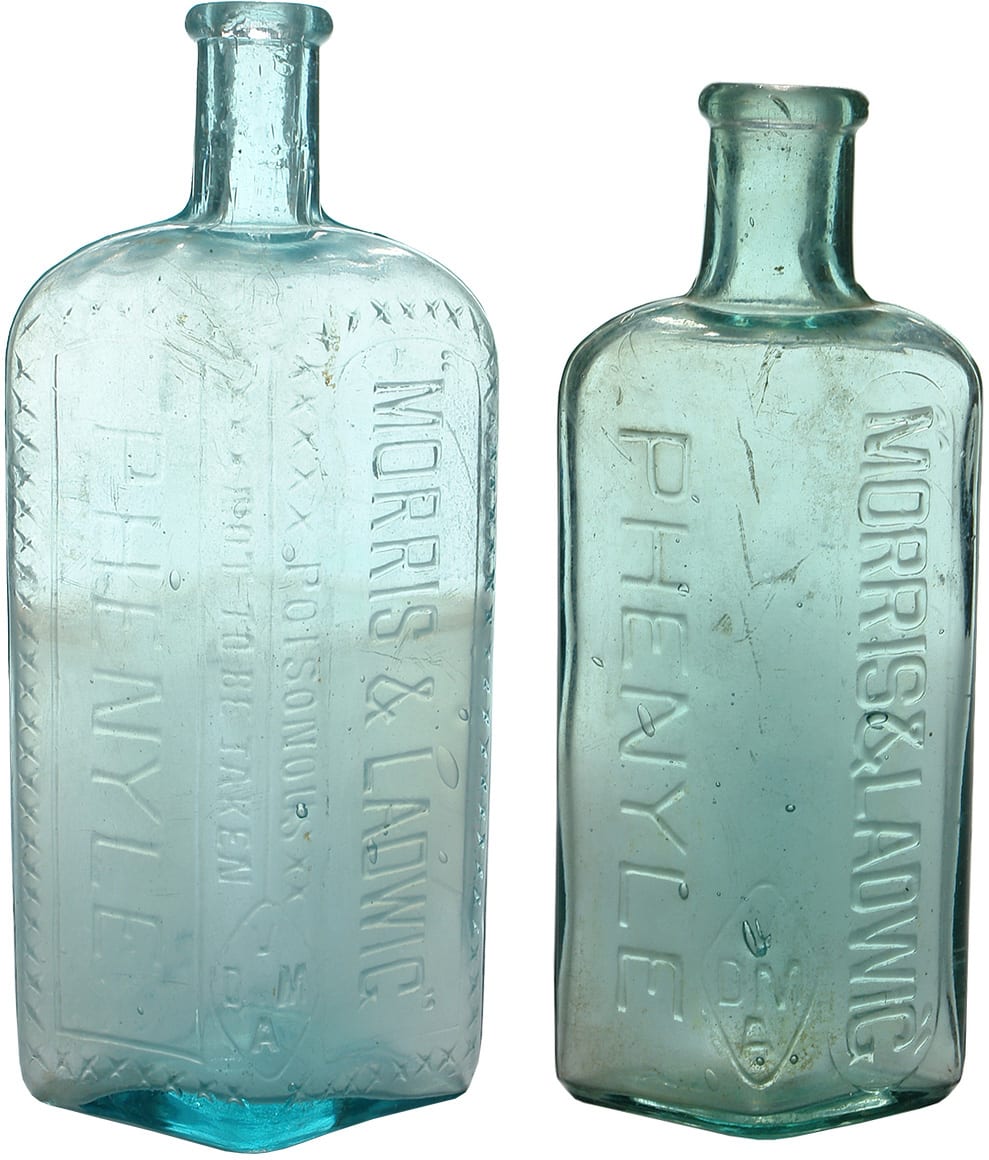 Collection Old Phenyle Poison Bottles