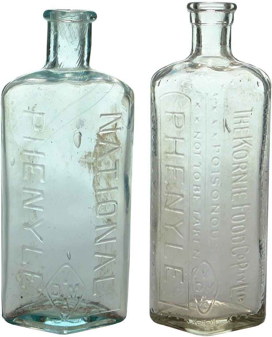 Collection Old Phenyle Poison Bottles