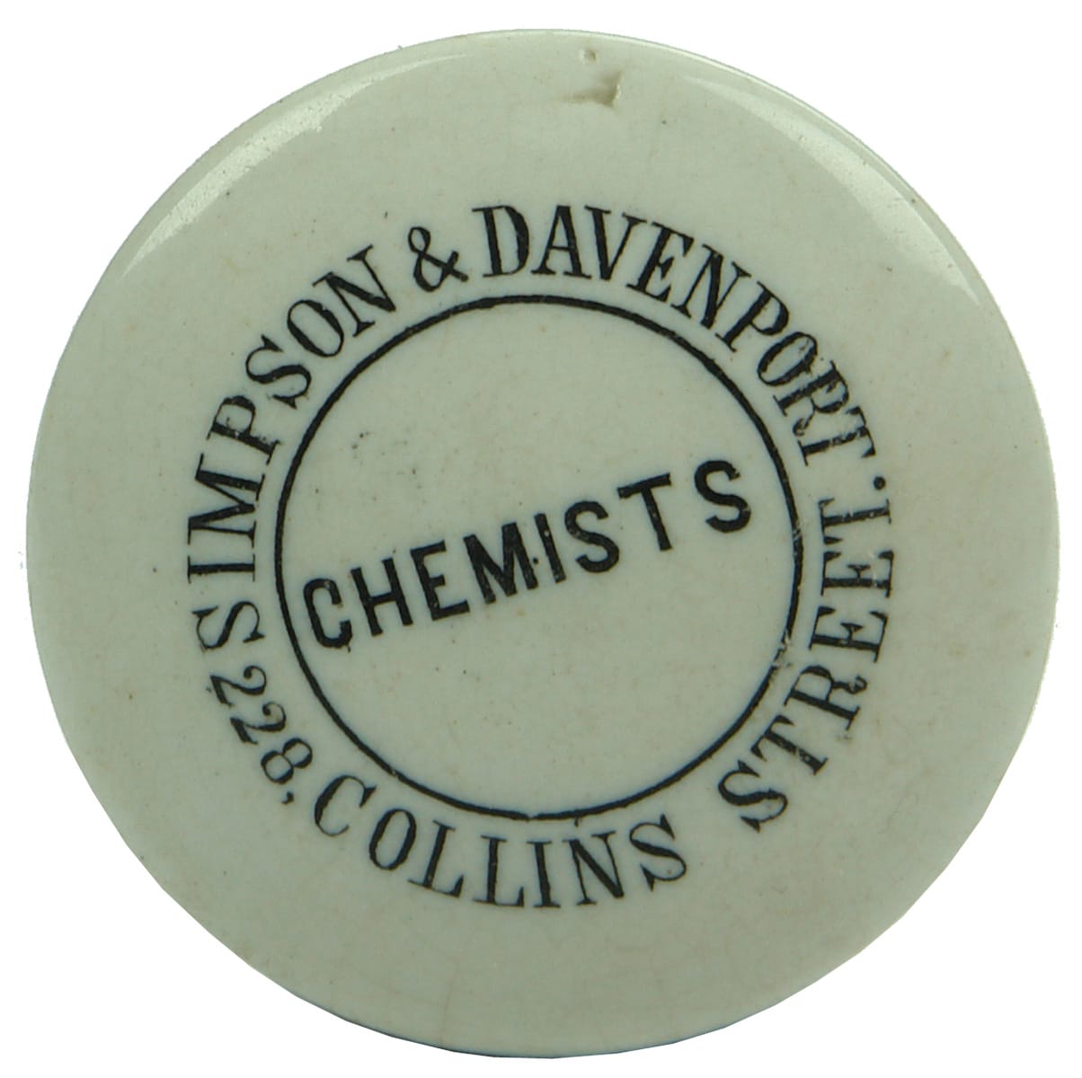 Simpson Davenport Chemists Collins Street Potlid