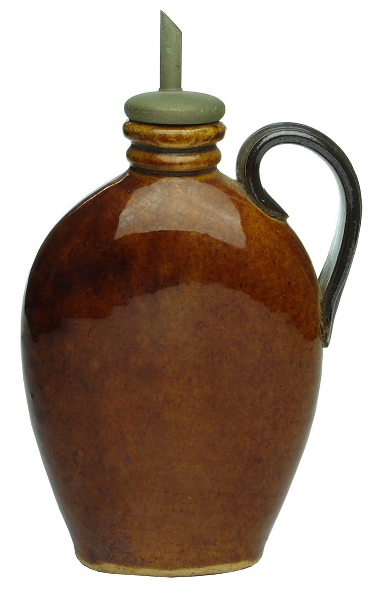 Rockingham Glazed Spirit Flask Lithgow Pottery
