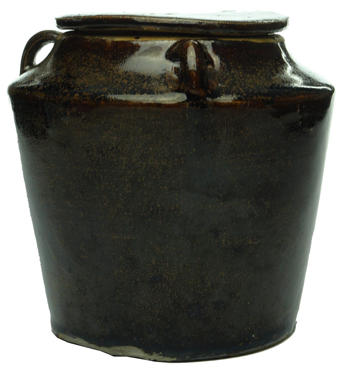 Lidded Brown Glaze Stoneware Chinese Jar
