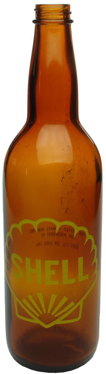 Shell Yellow Ceramic Label Kerosene Bottle