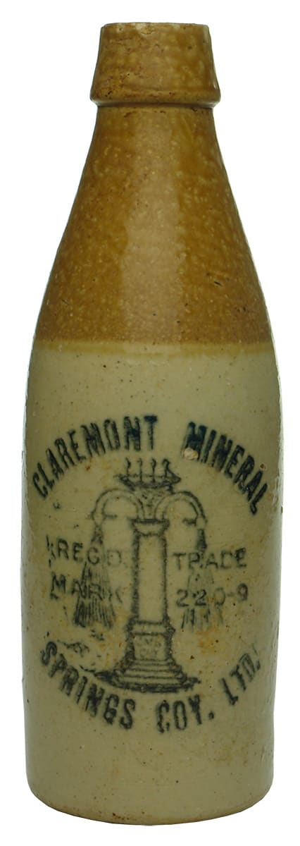 Claremont Mineral Springs Stoneware Ginger Beer Bottle