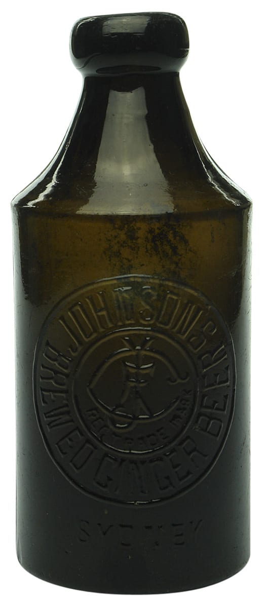 Johnson's Sydney Black Glass Ginger Beer Bottle