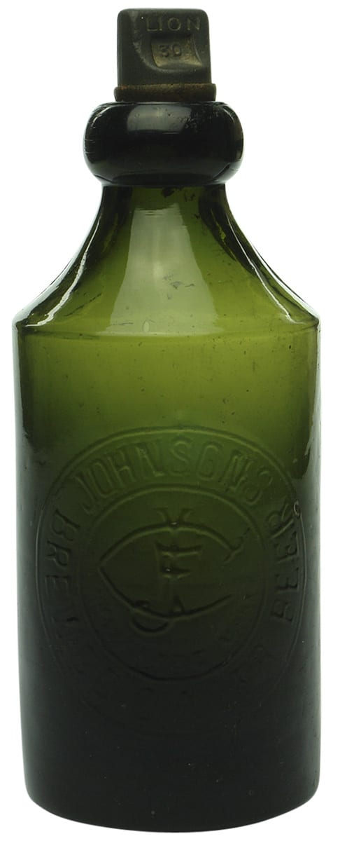 Johnson Sydney Green Glass Antique Bottle