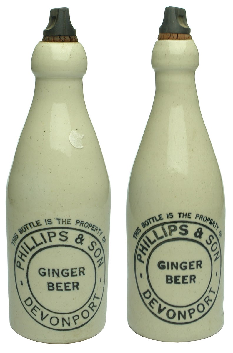 Phillips Devonport Stoneware Old Ginger Beer Bottles