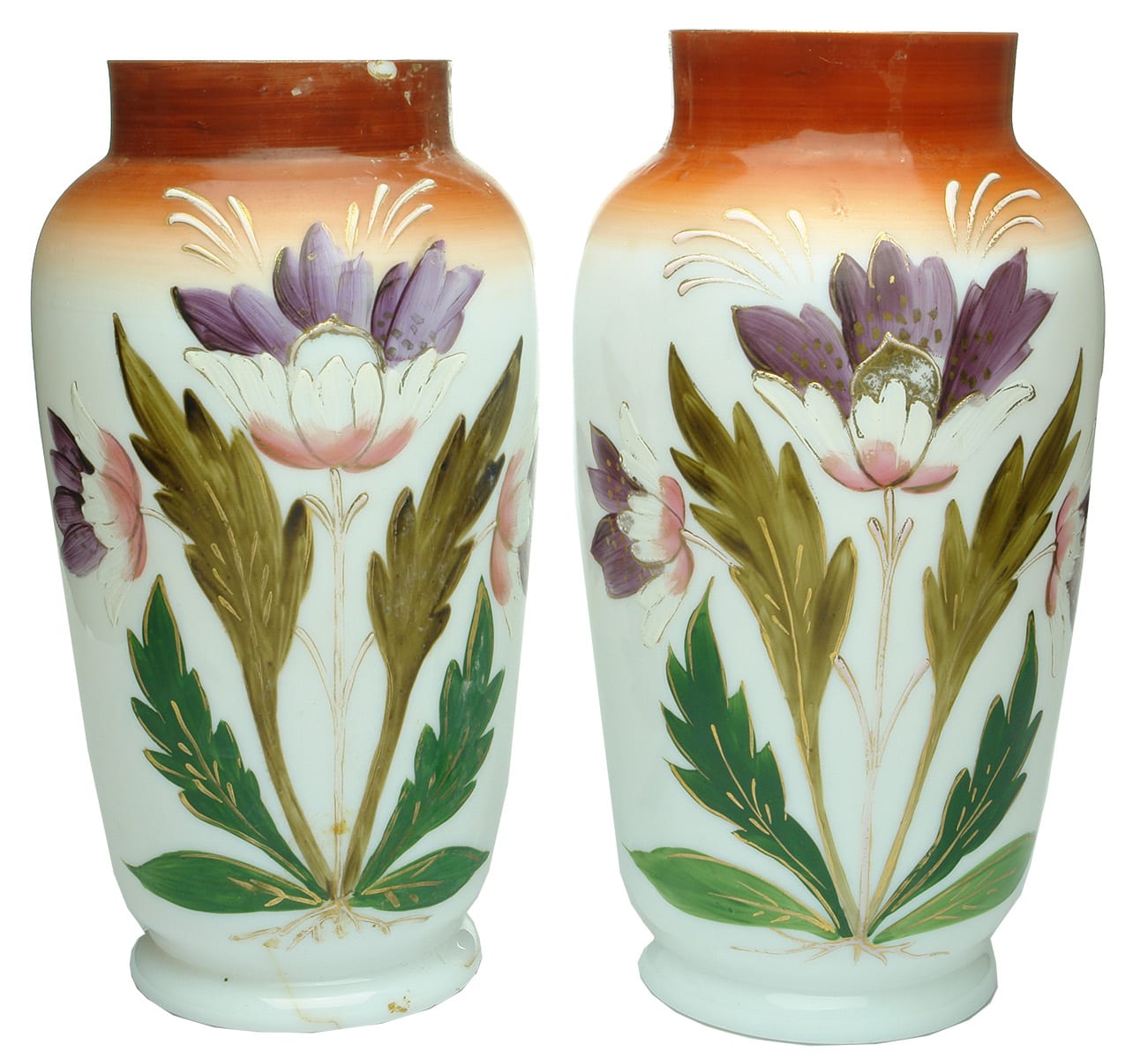 Opal Glass Milk Painted Antique Vases