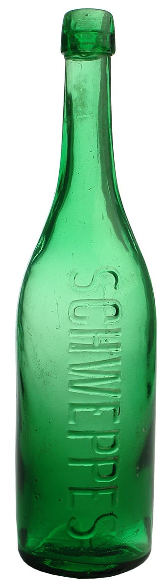 Schweppes Green Glass Cork Top Antique Bottle