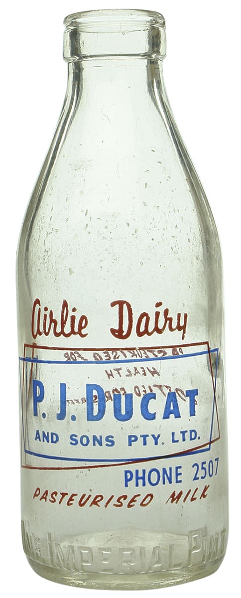 Airlie Dairy Ducat Shepparton Pyro Label Bottle