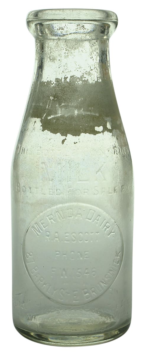 Mernda Dairy Escott East Brunswick Milk Bottle