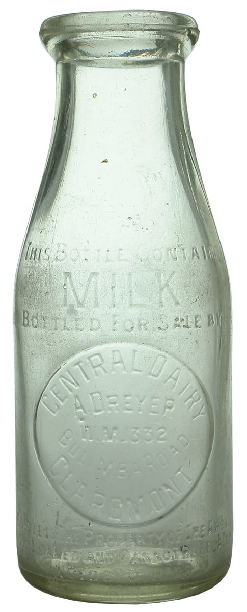 Central Dairy Dreyer Bulimba Road Claremont Milk Bottle