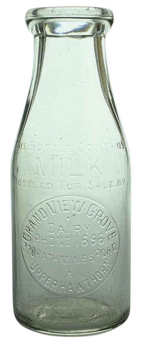 Grand View Grove Dairy Upper Hawthorn Milk Bottle