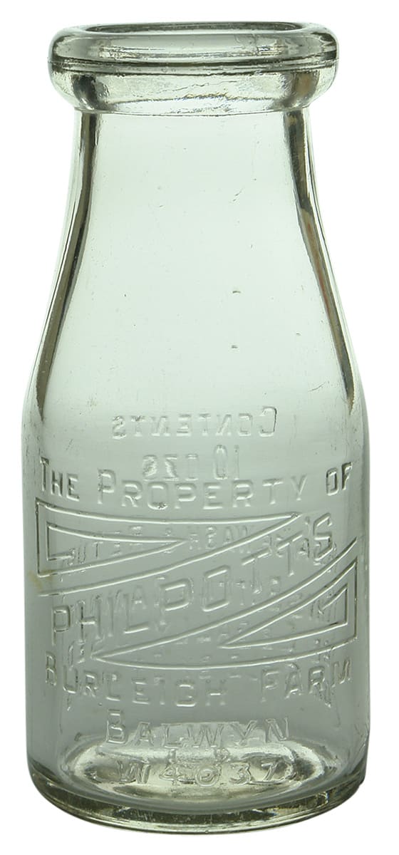 Philpott's Burleigh Farm Balwyn Milk Bottle