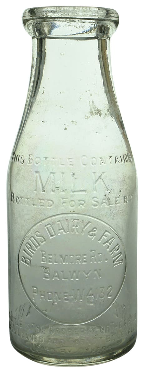 Birds Dairy Farm Belmore Balwyn Milk Bottle