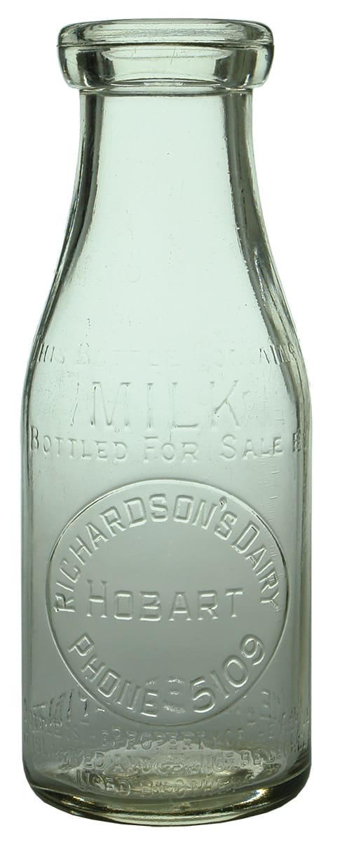 Richardson's Dairy Hobart Vintage Milk Bottle