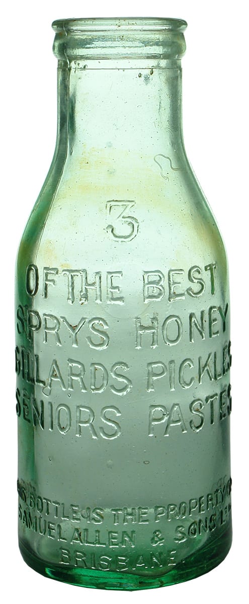 Samuel Allen Brisbane Advertising Pickle Bottle