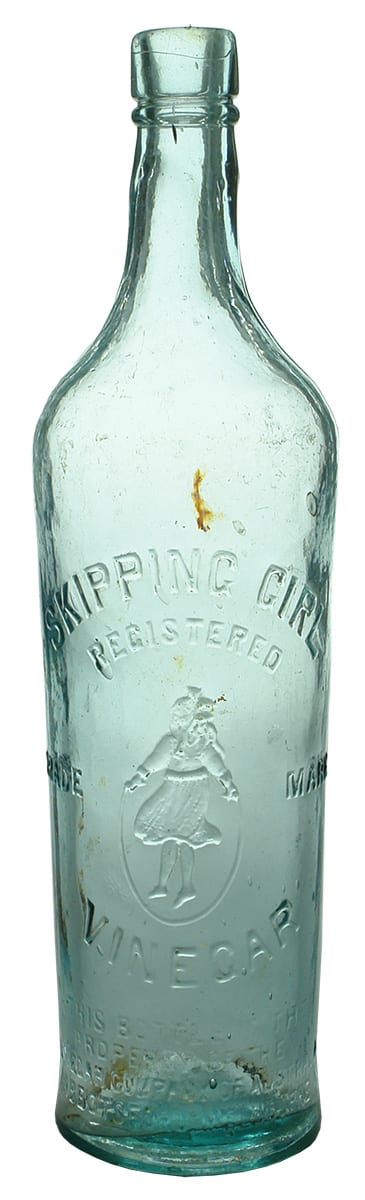 Skipping Girl Vinegar Abbotsford Aqua Glass Bottle