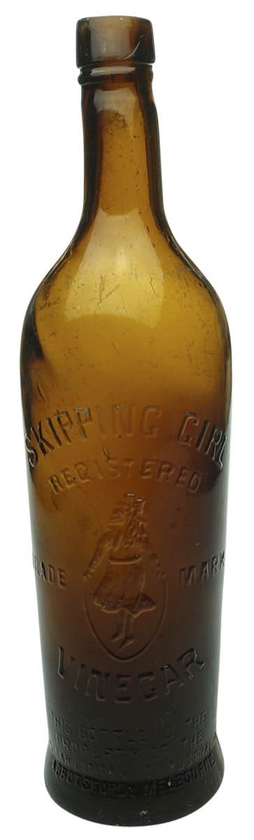 Skipping Girl Vinegar Abbotsford Amber Glass Bottle