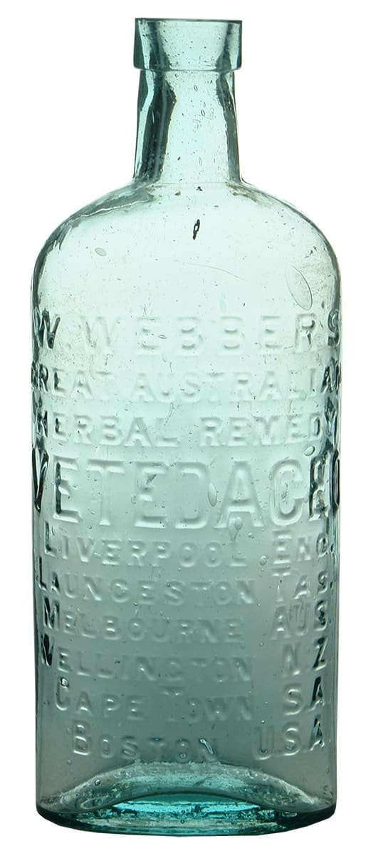 Webber's Vetedaceo Aqua Glass Quack Cure Bottle