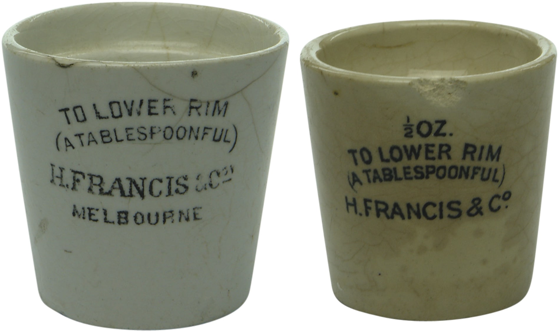 Francis Melbourne Chemist Stoneware Dose Cups Medicine