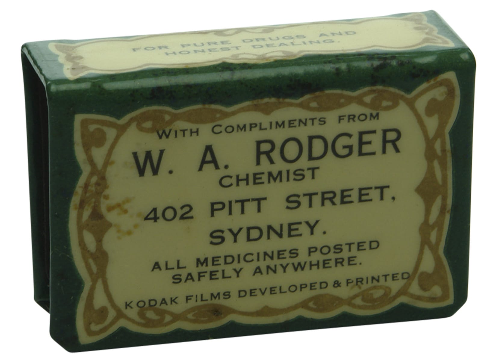 Rodger Pitt Street Sydney Chemist Advertising Match Cover