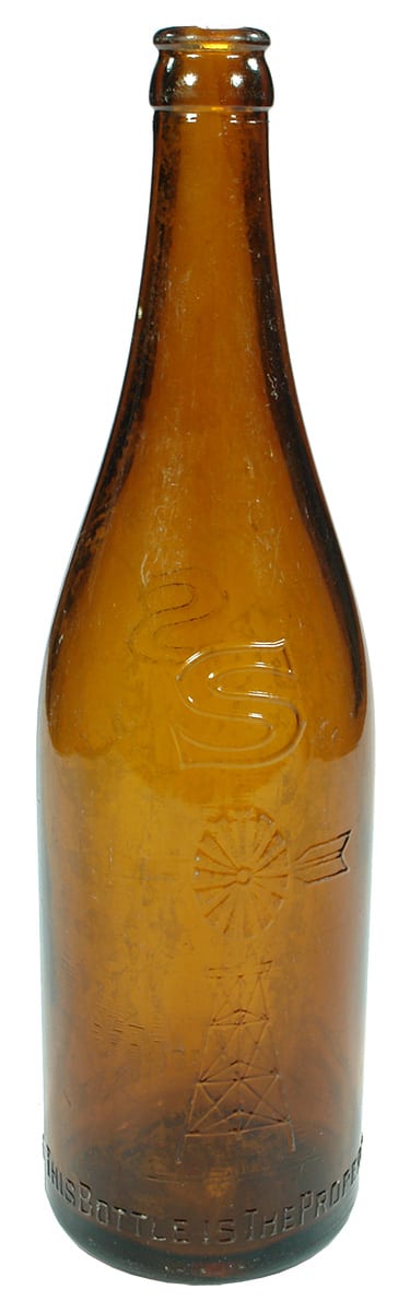 Settlers Club Mildura Windmill Amber Glass Bottle